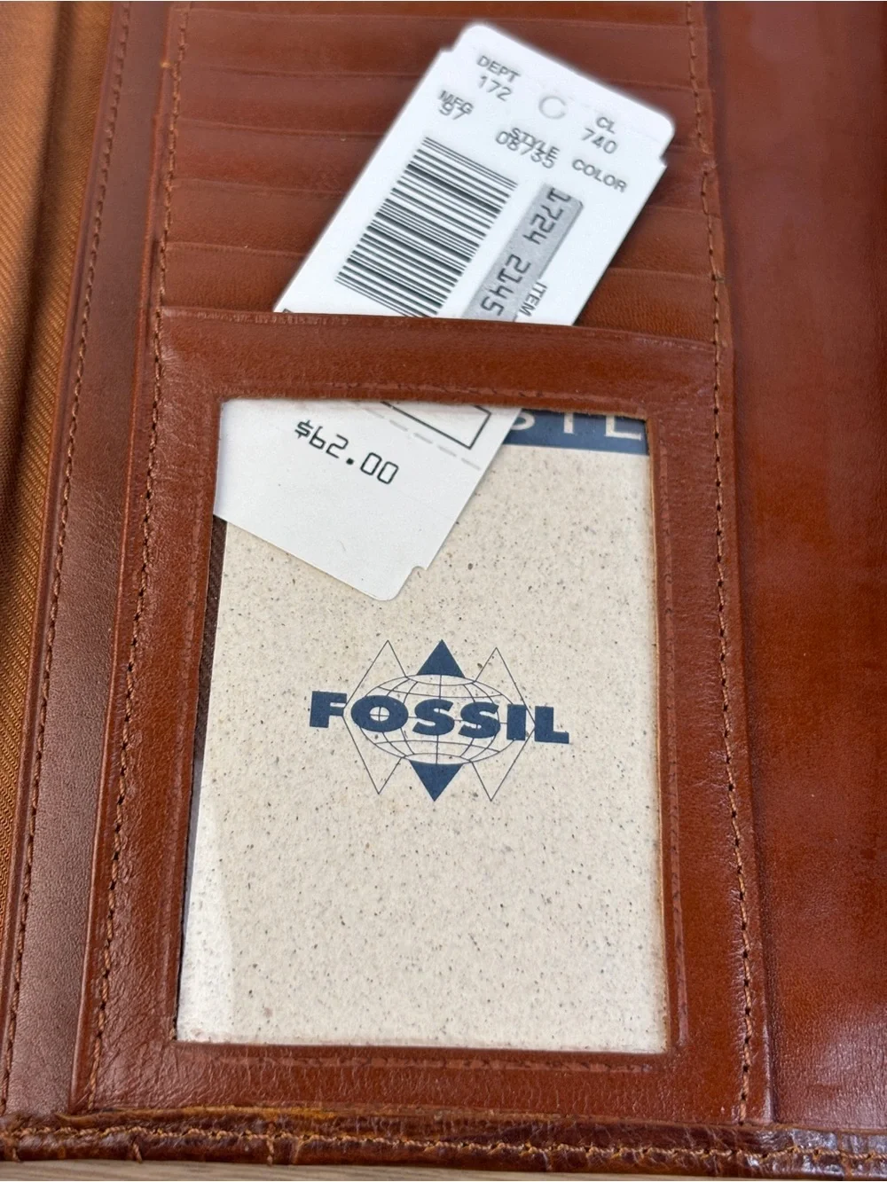 Vintage Y2K Croc-Embossed Brown‎ Fossil Continental Clutch Wallet NEW!